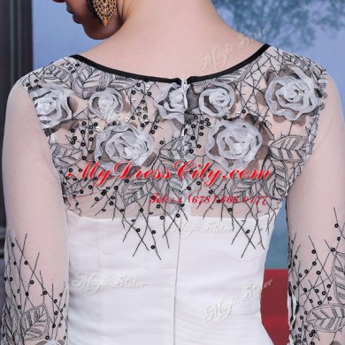 Customized Chiffon Scoop 3 4 Length Sleeve Zipper Beading and Appliques Dress for Prom in White