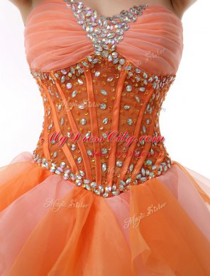 Amazing A-line Dress for Prom Multi-color Sweetheart Organza Sleeveless Knee Length Zipper