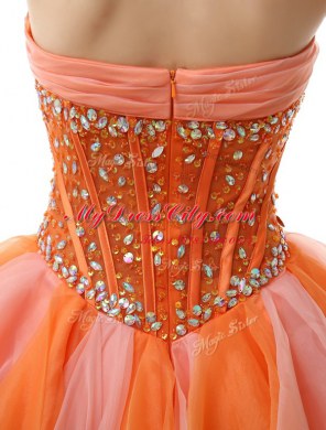 Amazing A-line Dress for Prom Multi-color Sweetheart Organza Sleeveless Knee Length Zipper