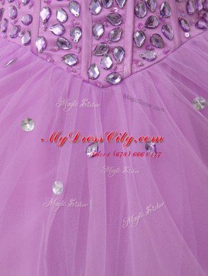 New Arrival Lilac A-line Organza Sweetheart Sleeveless Beading Knee Length Lace Up Prom Gown