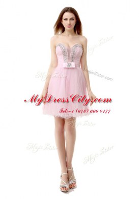 High Class Baby Pink Zipper V-neck Beading Homecoming Dress Tulle Sleeveless