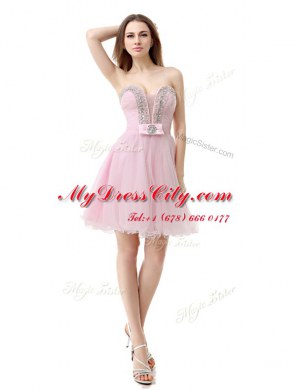 High Class Baby Pink Zipper V-neck Beading Homecoming Dress Tulle Sleeveless