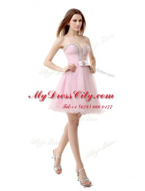 High Class Baby Pink Zipper V-neck Beading Homecoming Dress Tulle Sleeveless