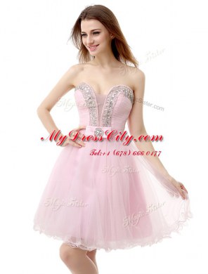 High Class Baby Pink Zipper V-neck Beading Homecoming Dress Tulle Sleeveless