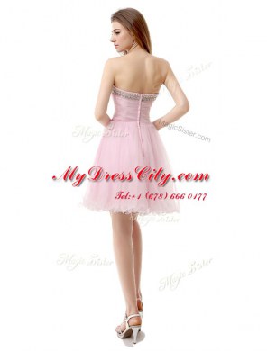 High Class Baby Pink Zipper V-neck Beading Homecoming Dress Tulle Sleeveless