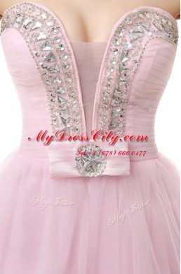 High Class Baby Pink Zipper V-neck Beading Homecoming Dress Tulle Sleeveless