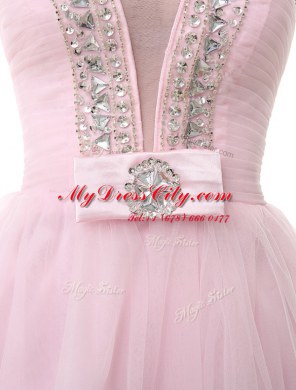 High Class Baby Pink Zipper V-neck Beading Homecoming Dress Tulle Sleeveless