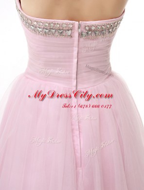 High Class Baby Pink Zipper V-neck Beading Homecoming Dress Tulle Sleeveless