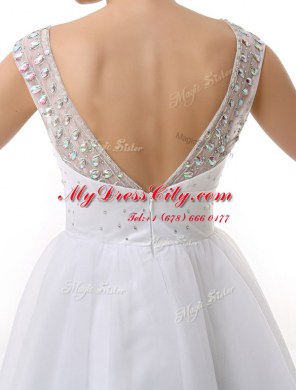 Attractive A-line Prom Party Dress White Scoop Organza Cap Sleeves Mini Length Zipper