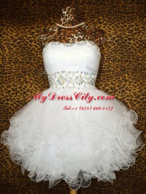 Fitting Organza Sleeveless Knee Length Prom Evening Gown and Beading and Ruffles