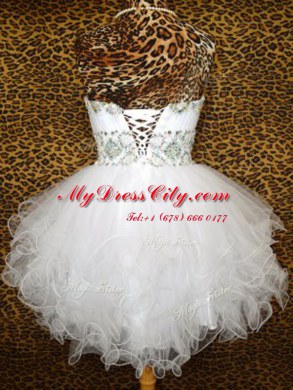 Fitting Organza Sleeveless Knee Length Prom Evening Gown and Beading and Ruffles