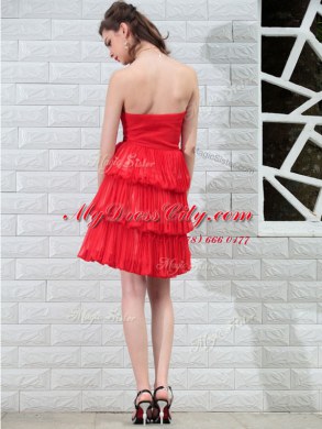 Artistic Red Column/Sheath Chiffon Strapless Sleeveless Beading Knee Length Side Zipper Prom Gown