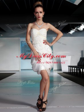 Noble White Sleeveless Knee Length Beading and Ruching Side Zipper Cocktail Dress