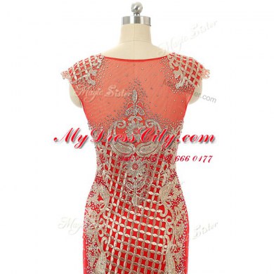 Custom Made Scoop Sleeveless Satin Prom Dresses Beading and Lace Brush Train Zipper
