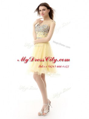 High Class Knee Length Empire Sleeveless Light Yellow Prom Dresses Zipper