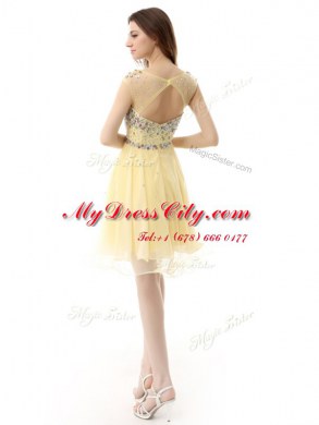 High Class Knee Length Empire Sleeveless Light Yellow Prom Dresses Zipper