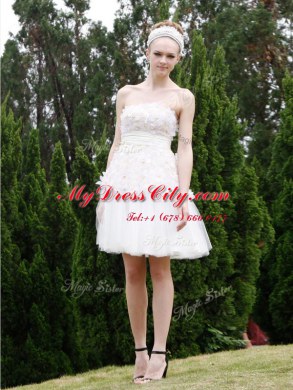 Organza Strapless Sleeveless Zipper Lace Prom Evening Gown in White