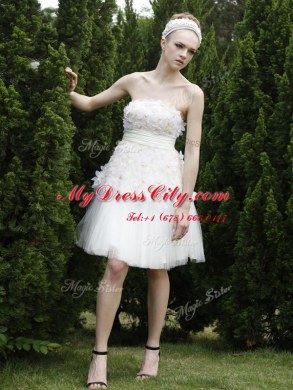 Organza Strapless Sleeveless Zipper Lace Prom Evening Gown in White