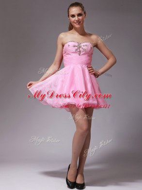 Best Selling Pink A-line Sweetheart Sleeveless Chiffon Mini Length Zipper Beading Prom Dresses