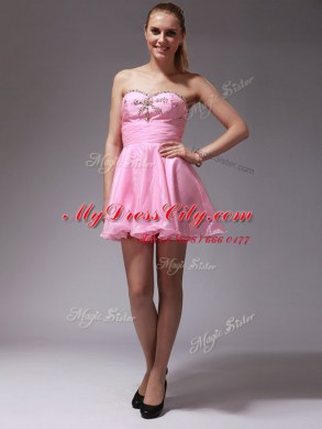 Best Selling Pink A-line Sweetheart Sleeveless Chiffon Mini Length Zipper Beading Prom Dresses