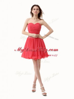 Watermelon Red Sweetheart Neckline Beading and Ruching Prom Dresses Sleeveless Zipper
