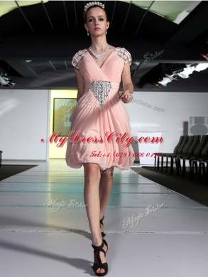 Decent V-neck Sleeveless Chiffon Party Dresses Beading Zipper