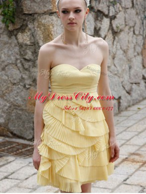 Romantic Yellow Zipper Ruching Sleeveless Mini Length