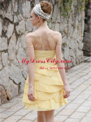 Romantic Yellow Zipper Ruching Sleeveless Mini Length