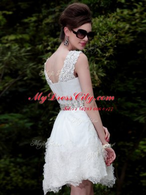 Scoop Sleeveless Mini Length Beading and Belt Zipper Dress for Prom with White