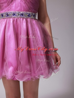 On Sale Rose Pink Halter Top Zipper Beading Prom Gown Sleeveless