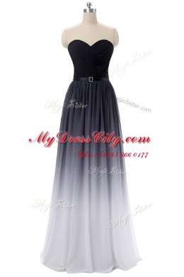 Classical Sleeveless Floor Length Belt Lace Up Prom Evening Gown with Black