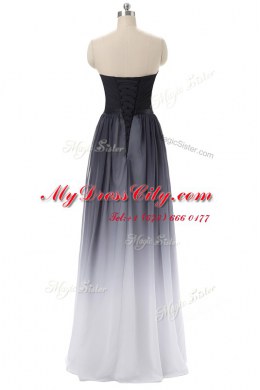 Classical Sleeveless Floor Length Belt Lace Up Prom Evening Gown with Black