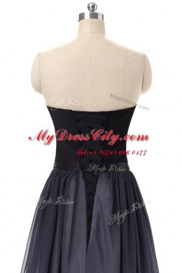 Classical Sleeveless Floor Length Belt Lace Up Prom Evening Gown with Black