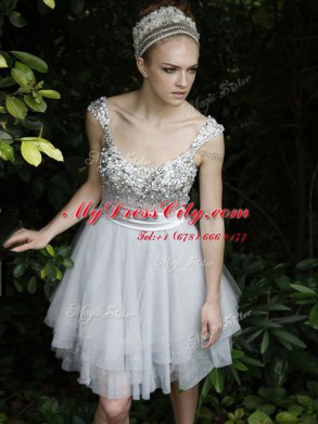 Pretty Sleeveless Organza Knee Length Backless Evening Dress in White with Beading and Ruffles