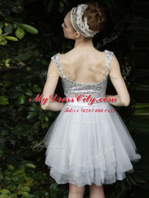 Pretty Sleeveless Organza Knee Length Backless Evening Dress in White with Beading and Ruffles