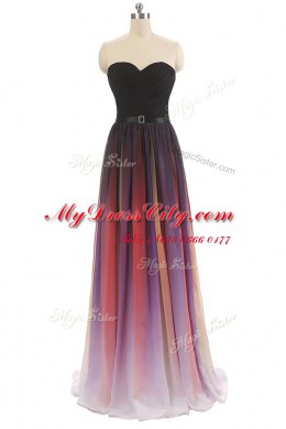 Multi-color Chiffon Lace Up Sweetheart Sleeveless Floor Length Belt