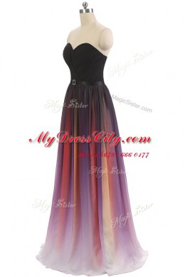 Multi-color Chiffon Lace Up Sweetheart Sleeveless Floor Length Belt