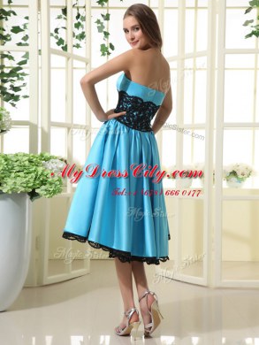 Perfect Strapless Sleeveless Zipper Prom Dresses Baby Blue Satin