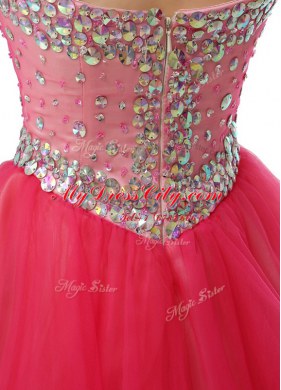 Simple Coral Red Dress for Prom Prom and Party and For with Beading Sweetheart Sleeveless Zipper