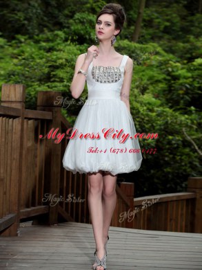 White Straps Neckline Beading Prom Party Dress Sleeveless Side Zipper