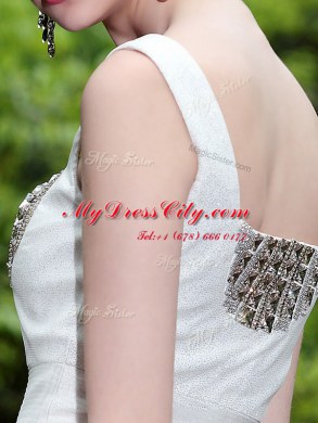 White Straps Neckline Beading Prom Party Dress Sleeveless Side Zipper