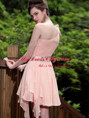 Pink One Shoulder Neckline Beading Prom Gown Sleeveless Side Zipper