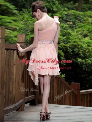Pink One Shoulder Neckline Beading Prom Gown Sleeveless Side Zipper