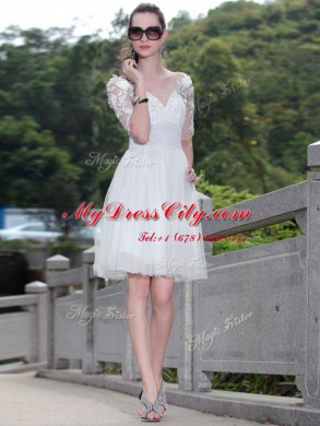 Wonderful White Zipper Prom Party Dress Lace Sleeveless Knee Length