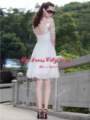 Wonderful White Zipper Prom Party Dress Lace Sleeveless Knee Length