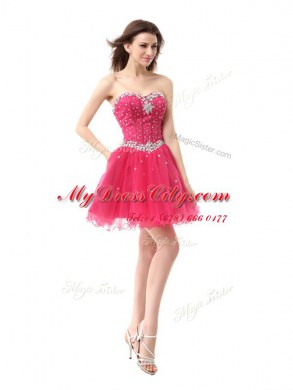 Coral Red Lace Up Homecoming Dress Beading Sleeveless Knee Length