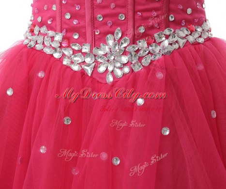 Coral Red Lace Up Homecoming Dress Beading Sleeveless Knee Length