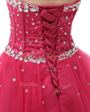 Coral Red Lace Up Homecoming Dress Beading Sleeveless Knee Length