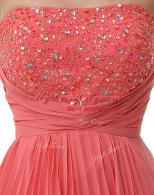 Strapless Sleeveless Chiffon Casual Dresses Beading and Pleated Zipper