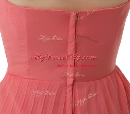 Strapless Sleeveless Chiffon Casual Dresses Beading and Pleated Zipper